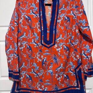 NicoBlu Vibrant Orange & Blue Printed Tunic Top